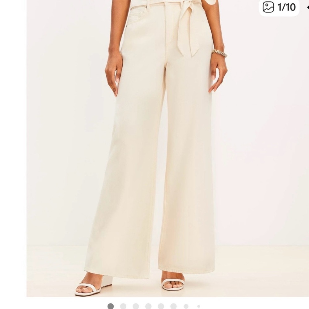 LOFT White Palazzo Hight Waist Trousers With Tie Belt Size 27/4